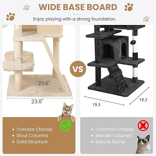 Miniatura 6 de SHA CERLIN Torre de árbol para gatos de 65 pulgadas más grande para gatos de interior, centro de actividades de muebles de varios niveles con base