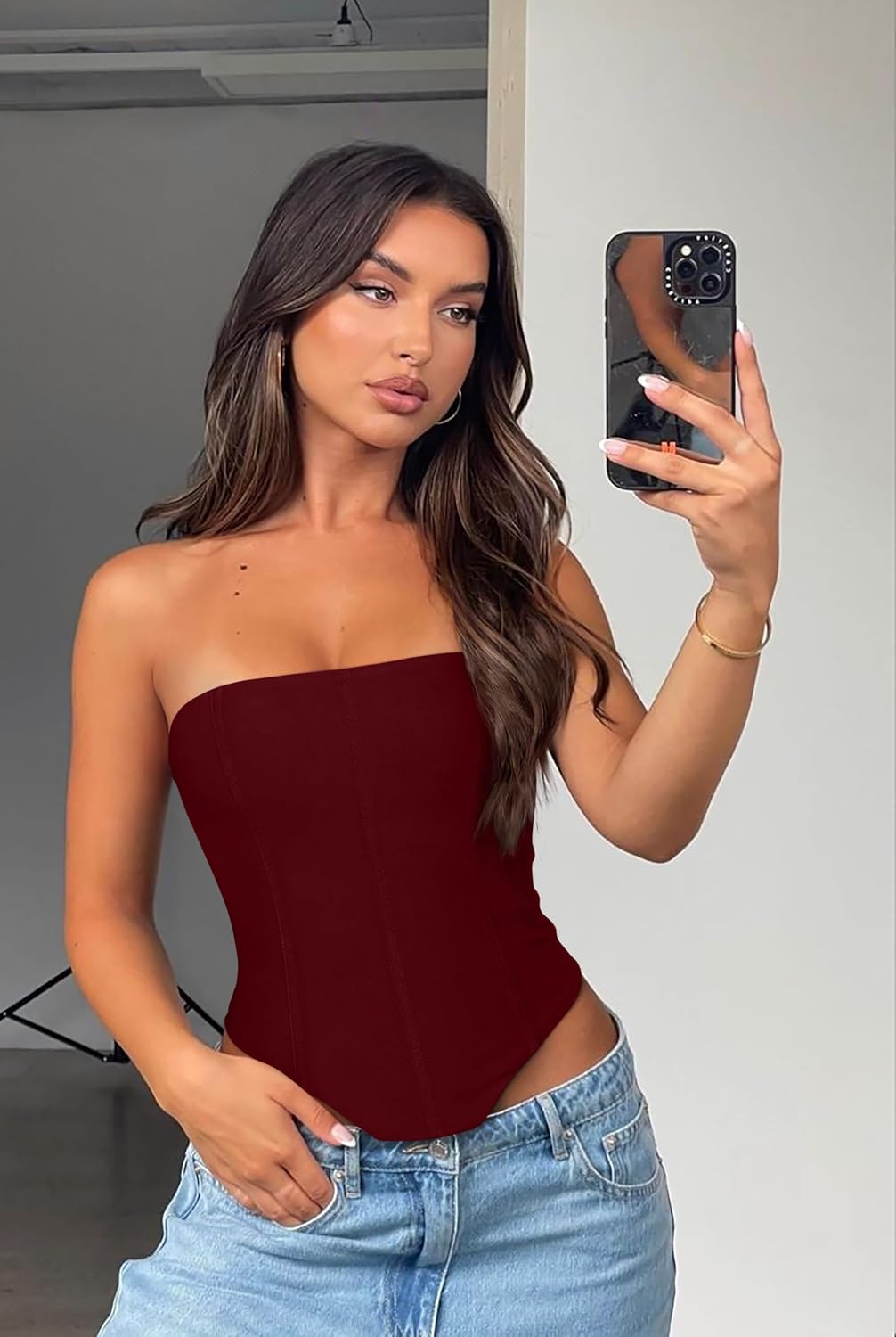 Women's Sexy Corset Tube Top Summer Lace-Up Backless Y2K Going Out Double Lined Cropped Tank Tops - Image 4