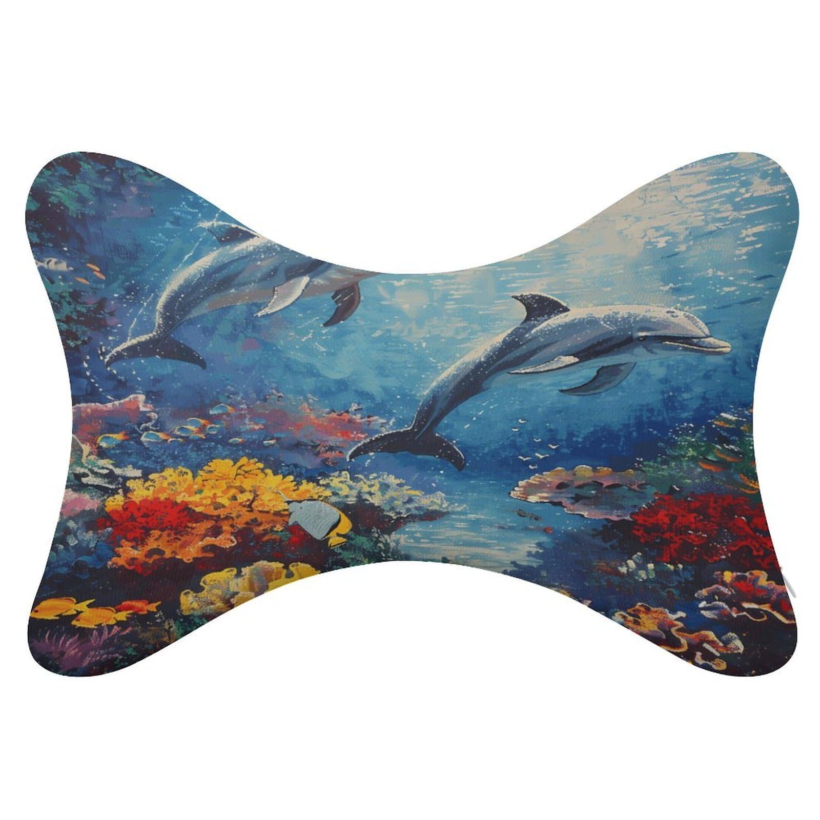 FekiLoot Seabed Coral Fish Dolphins Car Headrest Set of 2,Softness Memory Foam Car Neck Pillow with Breathable Removable Cover Car Neck Support Pillow Ergonomic for Driving, Office