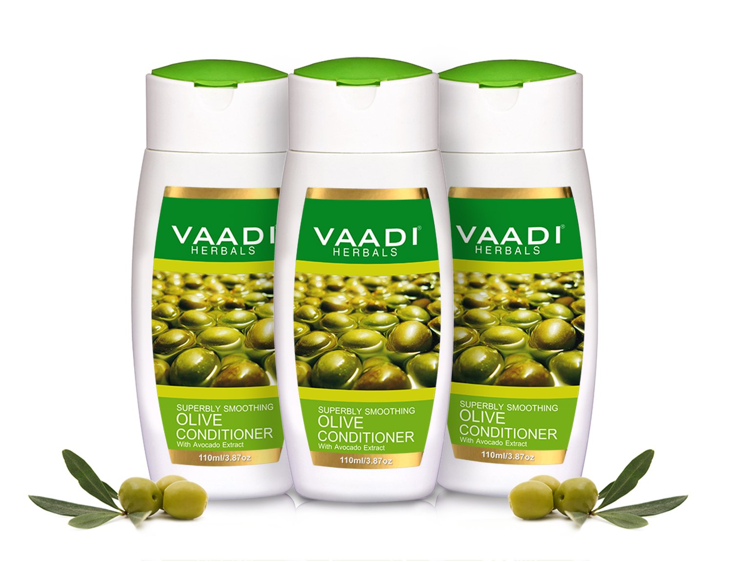 Vaadi Herbals Silky Smooth Conditioner ★ Olive Oil Conditioner with Avocado Extract ★ Herbal Conditioner ★ Sulfate Free ★ Scalp Therapy ★ Moisture Therapy ★ ALL Natural ★ 3X110 Ml(11.7 Oz)