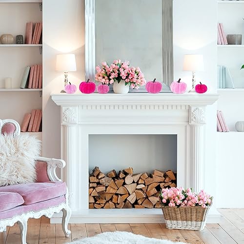 Vista 64 de Juego de 16 calabazas de terciopelo sintético surtidas, decorativas, color verde azulado, verde, gris, marfil, calabazas de espuma de tela