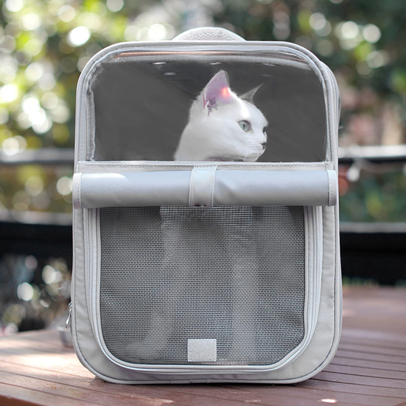Zaino per animali domestici Zaino per gatti traspirante in rete con design a rete su 3 lati per cani di piccola taglia Gatto Coniglio per viaggi all'aperto Escursionismo (Grigio)