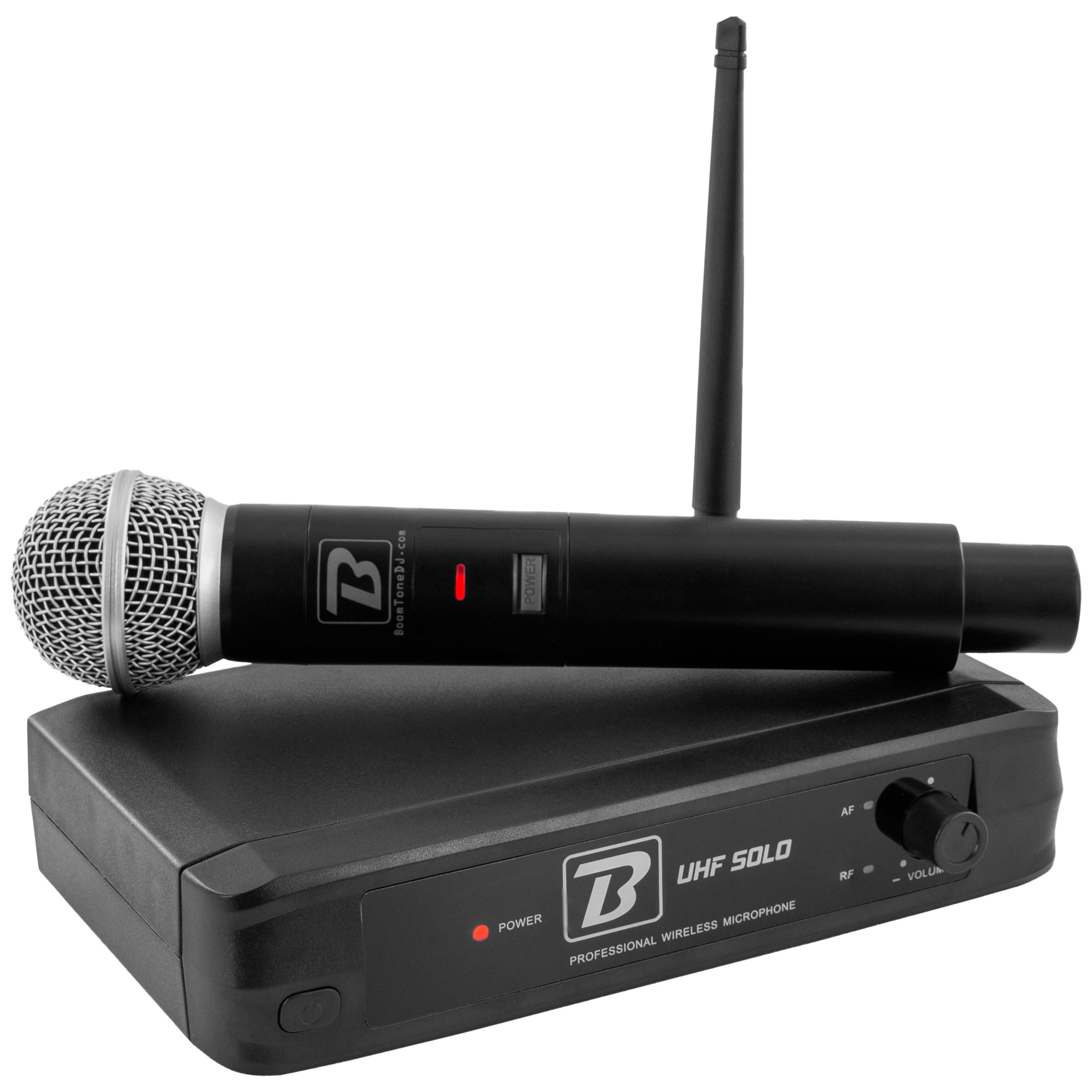 Komplettes System mit kabellosem Handmikrofon, hohe Leistung – BoomToneDJ UHF Solo F2. UHF 682,2 MHz, klares Signal, lange Reichweite, Laufzeit von 5 Stunden, ideal für Live, Karaoke und