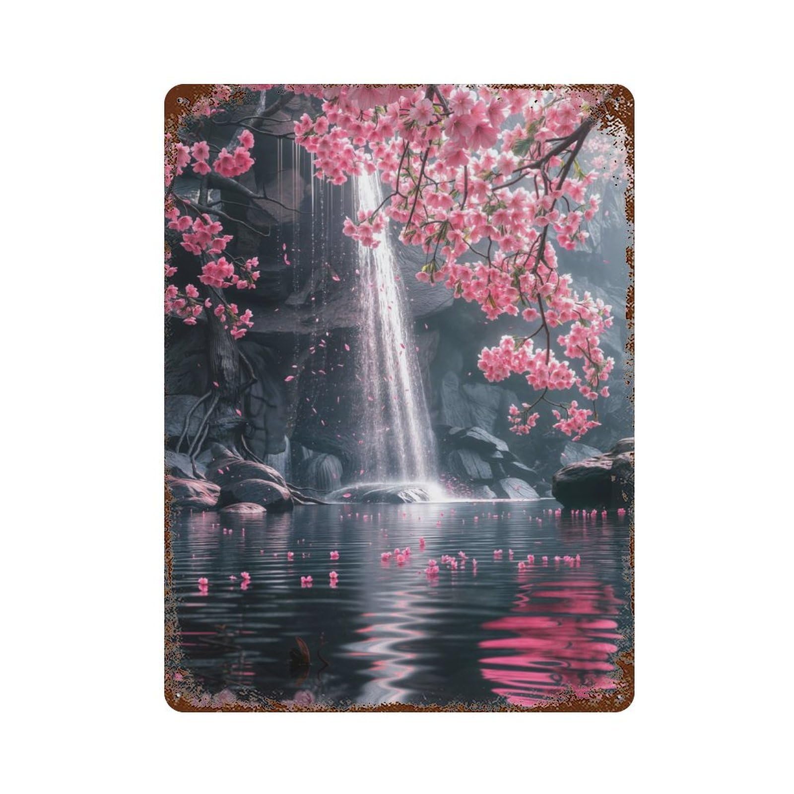Japanese Sakura Bloom 15.7"x11.8" Vintage Rust Metal Sign, Decorative Metal Wall Art for Living Room, Hallway And Home Decor