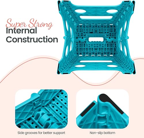 Miniatura 240 de Delxo Taburete plegable de 9 pulgadas, taburetes negros plegables para niños, taburete plegable portátil con asa, taburete plegable para cocina