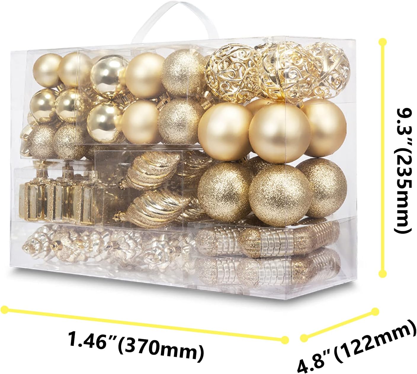 72ct Christmas Balls Tree Ornament Set Shatterproof Assorted Hanging Decorations in a Hand-held Gift Package for Xmas Tree Decor(Gold) - Image 9