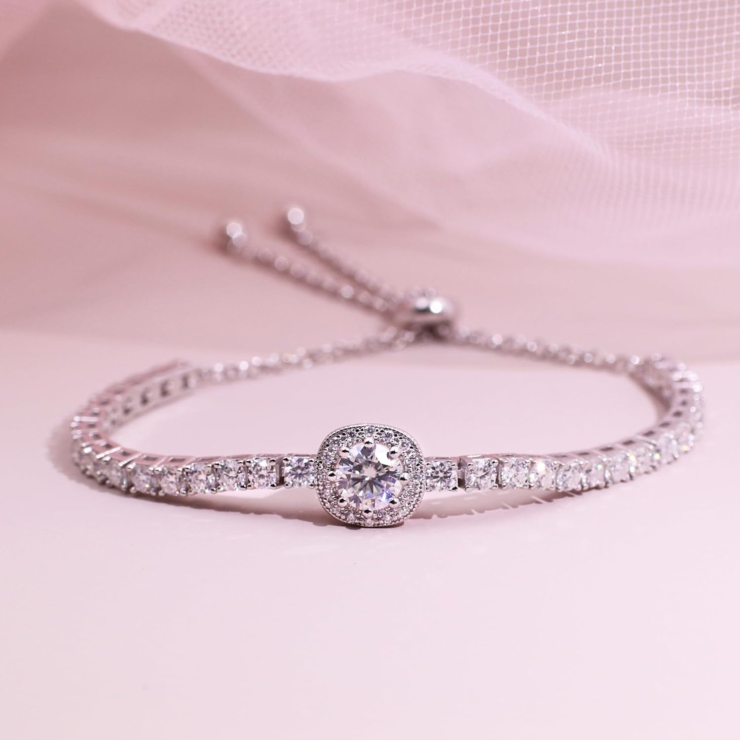 3mm Moissanite Tennis Bracelet for Women, 4.35CT Diamond Bracelets Slide, 18K White Gold Plated S925 Sterling Silver Adjustable Tennis Bracelets, D Color VVS1 Round Brilliant Cut Lab Created Moissanite Bracelets Trendy - Image 4