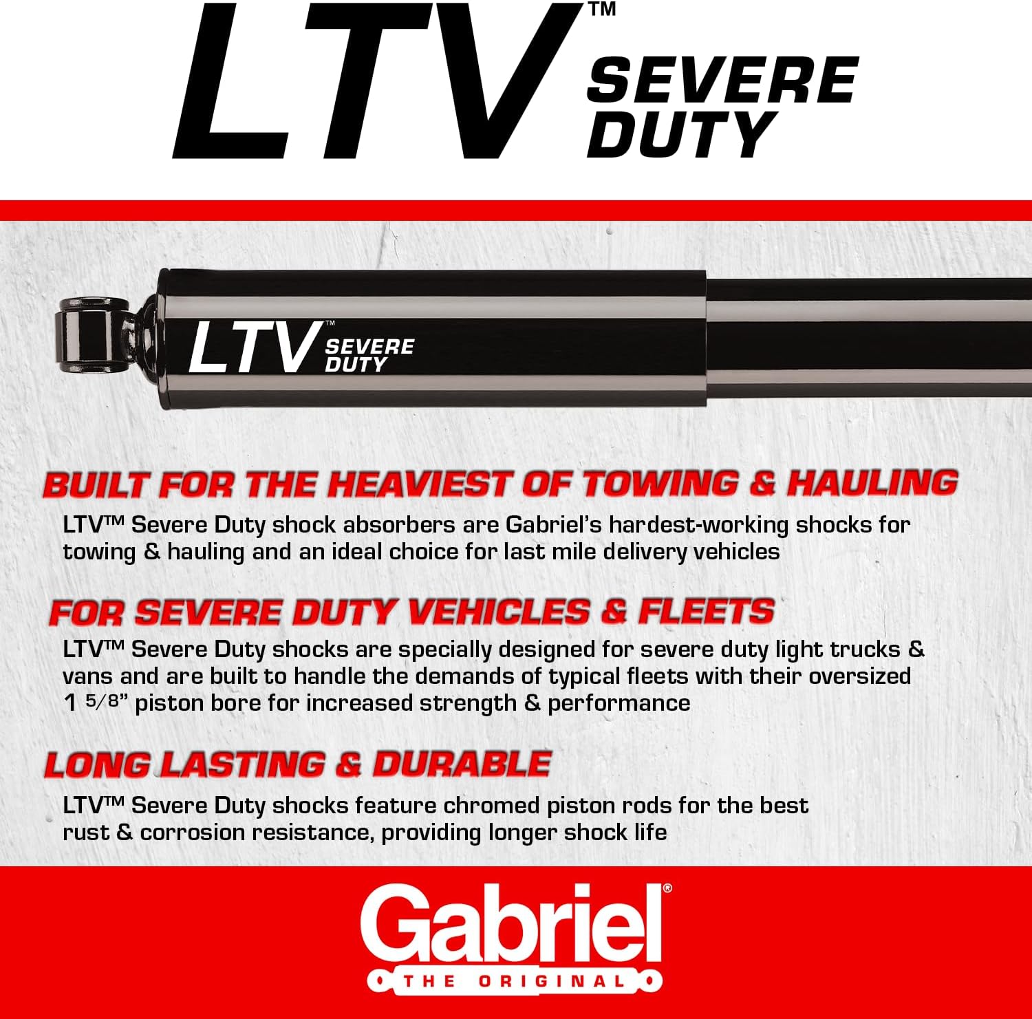 Gabriel 58901 LTV Severe Duty Front Shock Absorbers for 88-99 Chevrolet K1500; 95-00 Chevrolet Tahoe 4WD; 88-99 GMC K1500; 92-99 GMC Yukon 4WD (1 Pack)