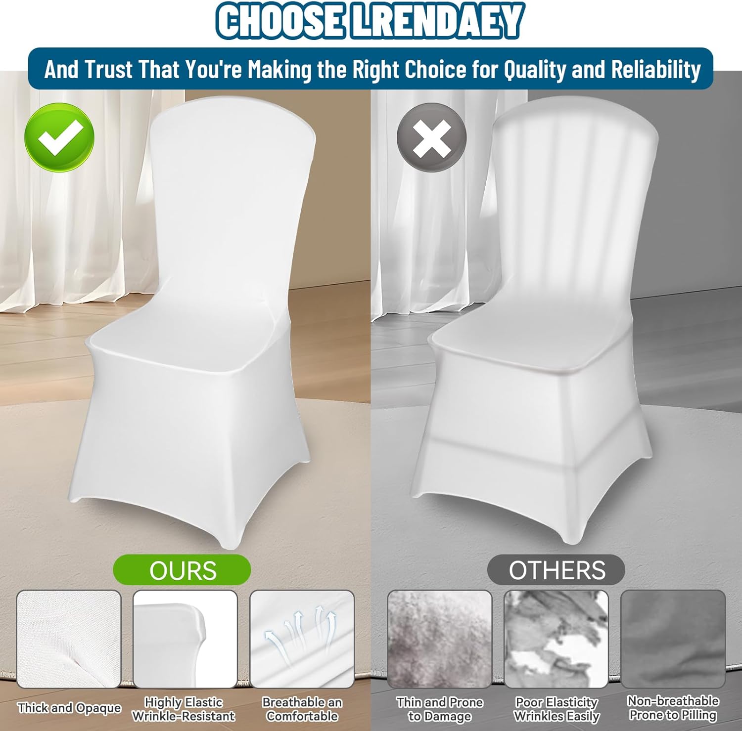 50 PCS Stretch Spandex Chair Covers for Party, Washable Reusable Dining Universal Fitted Removable Chair Cover for Wedding, Holidays, Banquet, Hotel, Celebration