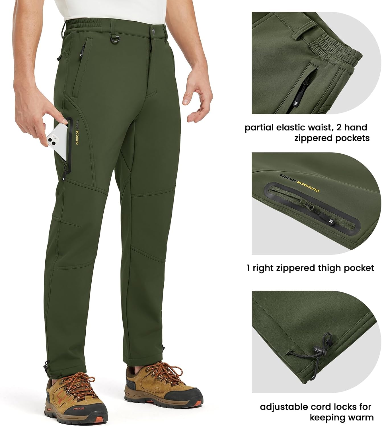 YSENTO Men's Fleece Lined Snow Ski Pants Waterproof Softshell Insulated Winter Cargo Hiking Camping Pants - Image 4