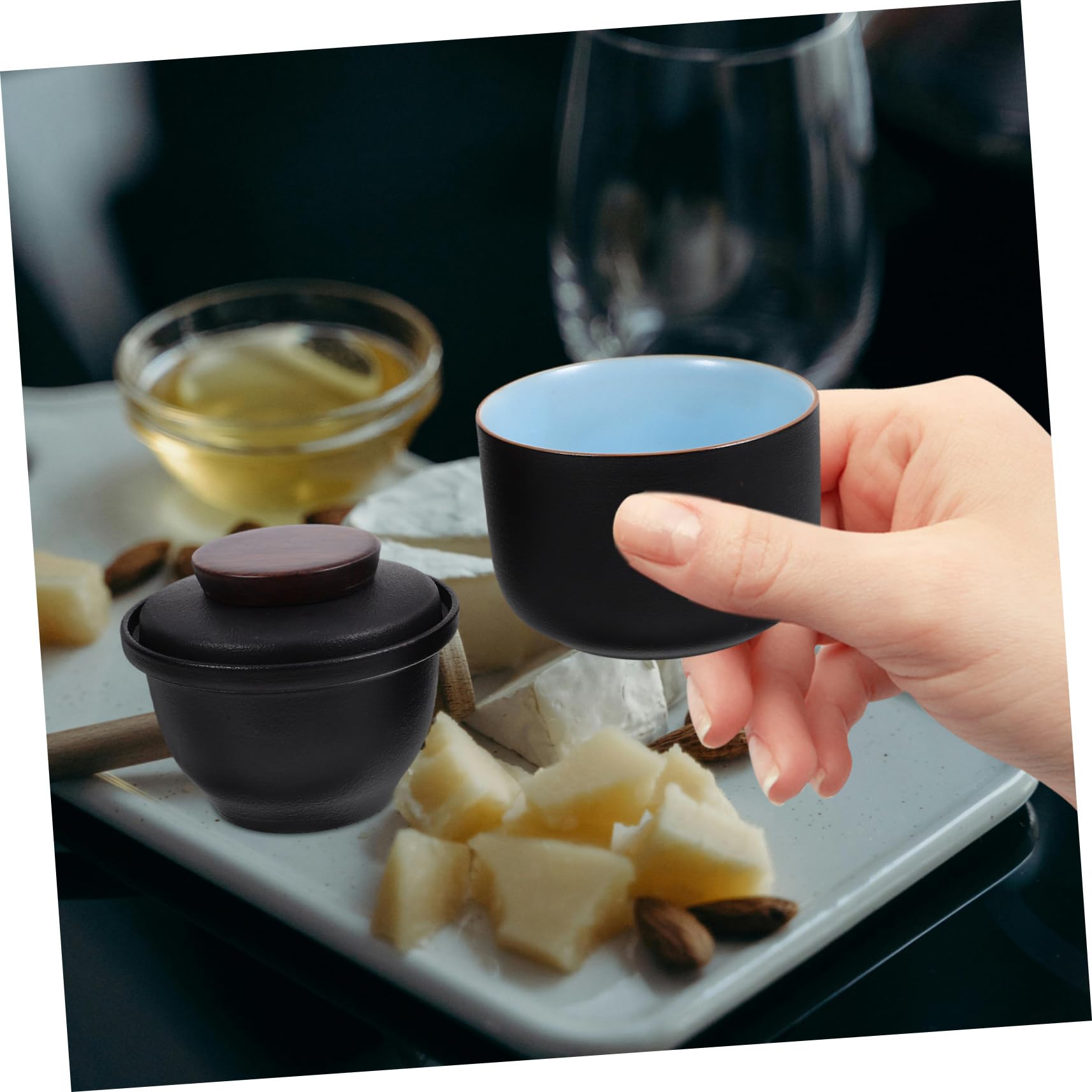 COLLBATH Keramik Reise Teeset 1 Satz in Schwarz für Unterwegs | Kleiner Satz mit Tasse und Teedose, Robust und Formstabil, Rutschfeste Nutzung bei Reisen