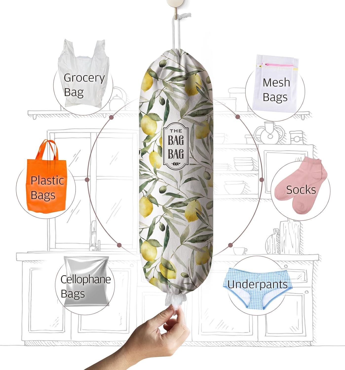 Lemon Plastic Bag Holder,Grocery Bag Organizer Storage for Plastic Bags Groceries Store 23" x 9" image 2