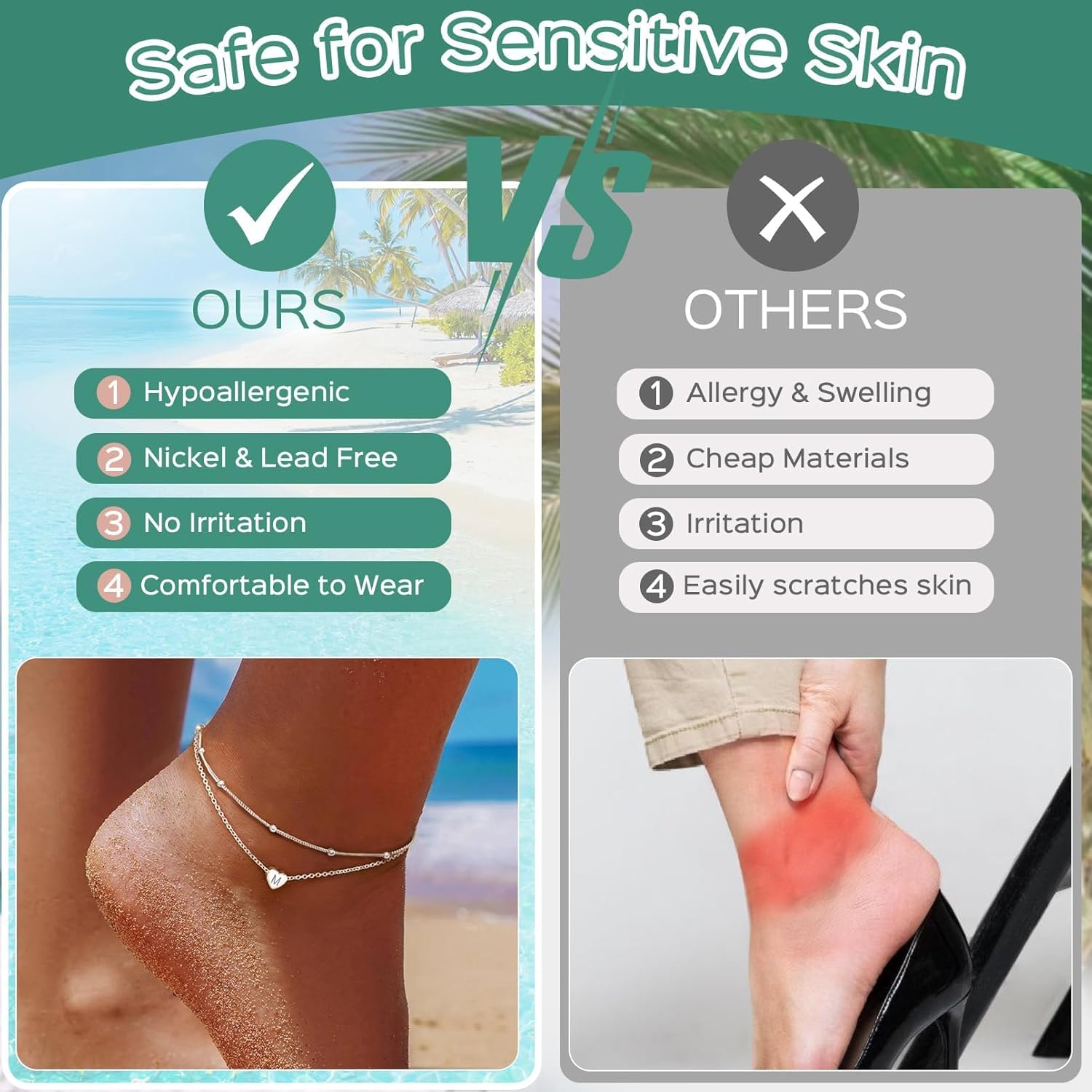 ChicSilver Sterling Silver Anklets for Women 925 Ankle Bracelets for Women Layered Heart Anklet With Beaded Anklets for Women - Image 7