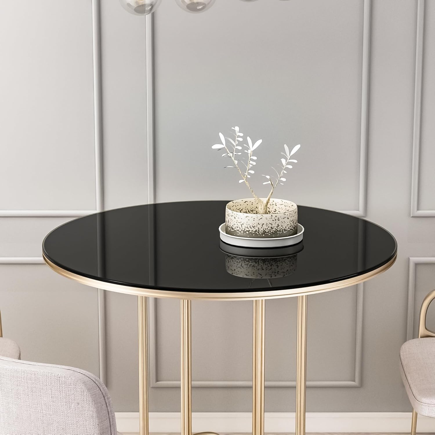 36 Inch Round Tempered Glass Table Top, Black Glass Surface with 1/4 Inch Thickness and Polished Edge, Modern Replacement for Dining Room or Patio Tables