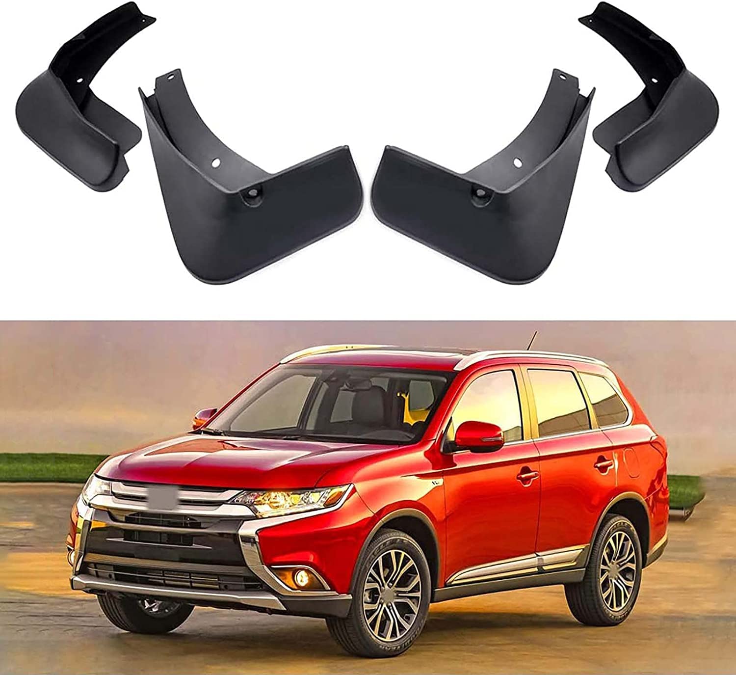 4Pcs Car ABS Front Rear Mud Flap for Mitsubishi Outlander 2016-2021 (No PHEV Models), Mud Flaps Splash Guards Car Fender, Front and Rear Mudguards Kit Molded Fender Mudflaps Full Protection Auto
