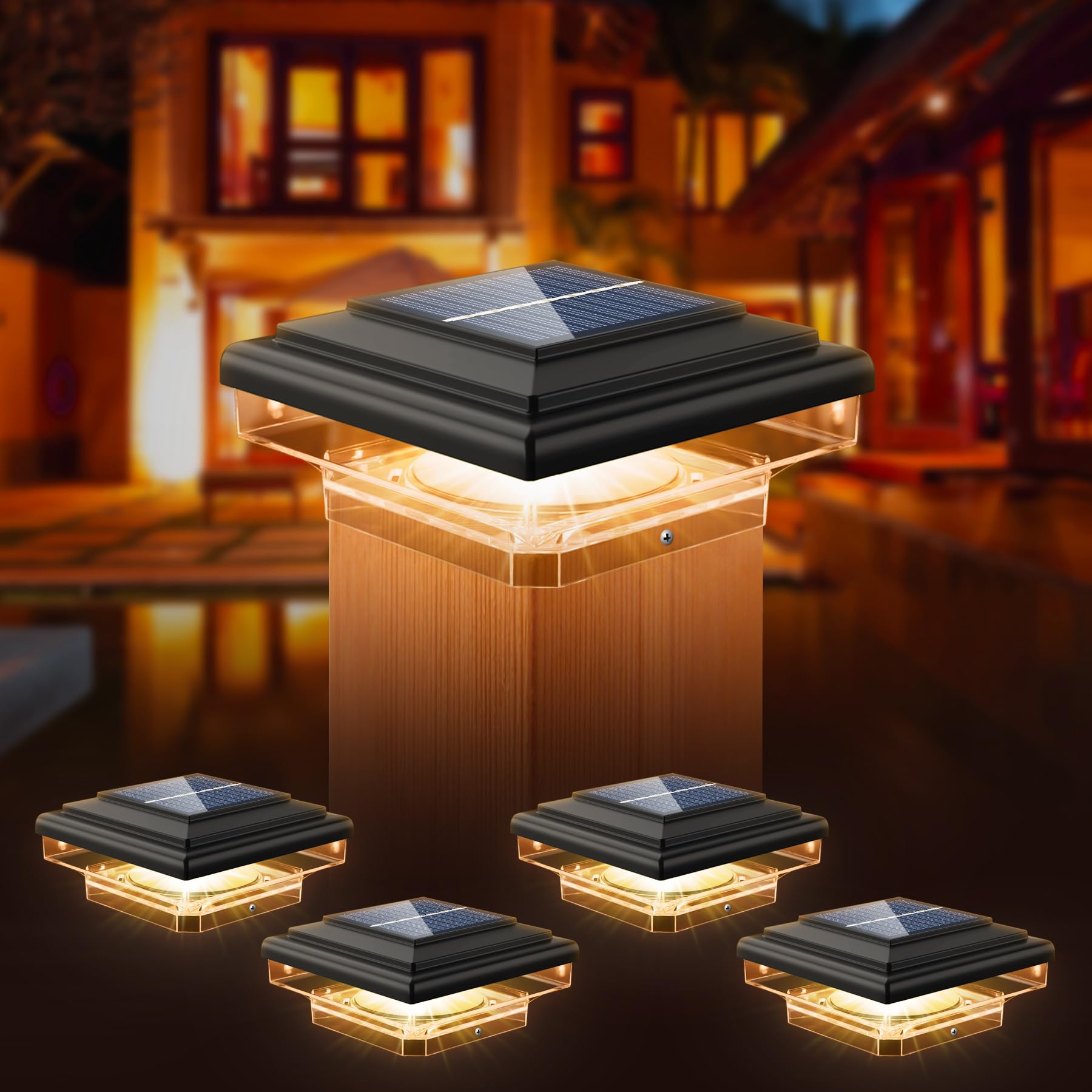 FVTLED Lot De 4 Caps Solaires Pour Poteaux - Éclairage Jardin Auto - IP65 Étanche - LED 160LM