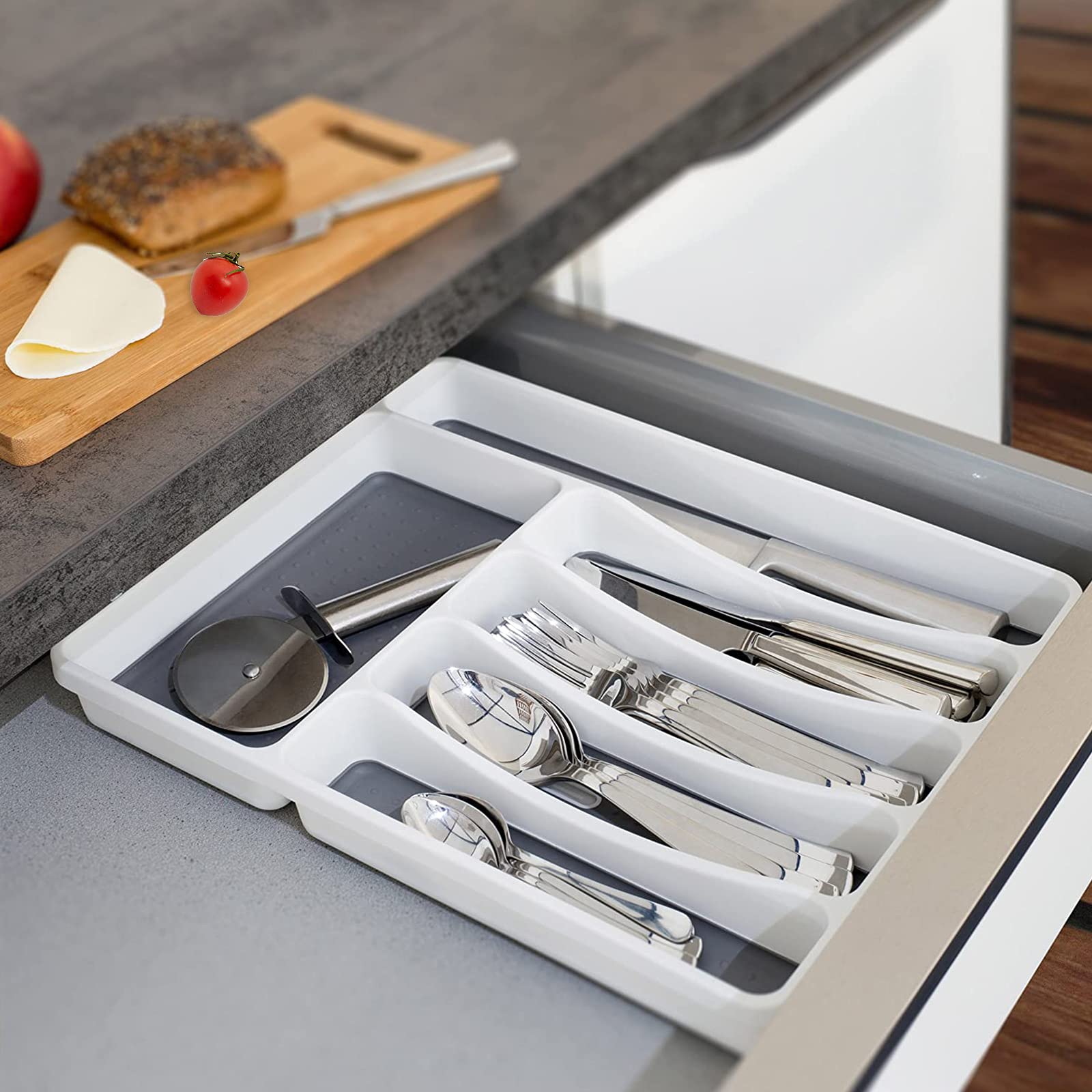 Organizer Per Cassetti Da Cucina 6 Scomparti - Portaposate In Plastica 40x32 Cm, Vassoio Multiuso Per Ordine E Pulizia
