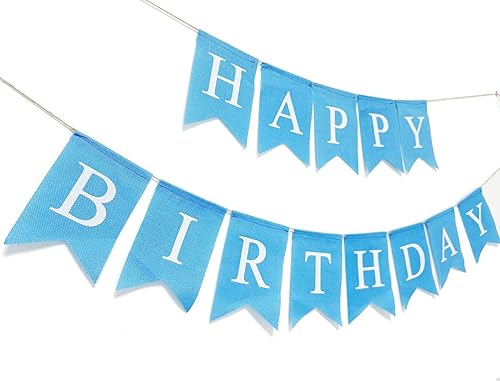 Miniatura 2 de Cartel de feliz cumpleaños azul, prestrung reutilizable, cartel de cumpleaños para hombres, bebés, niños, decoración de fiesta de cumpleaños