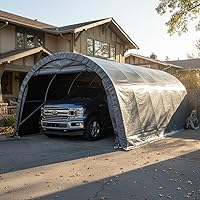 Vista 9 de MELLCOM Cochera resistente de 12 x 24 pies, garaje portátil con marco de metal de acero y techo de estilo redondo, toldo antinieve, refugio