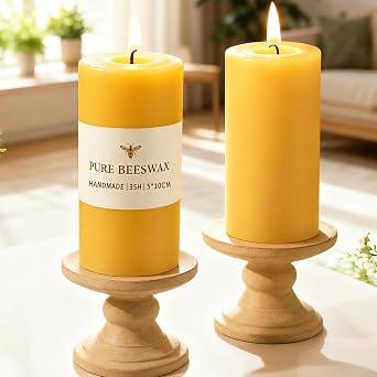 2 Pack Beeswax Pillar Candles, Each 35 Hours Long Burning Pure Natural Beeswax Candles for Home,Perfect for Relaxation and Ambiance-4.5cm W x10cm H