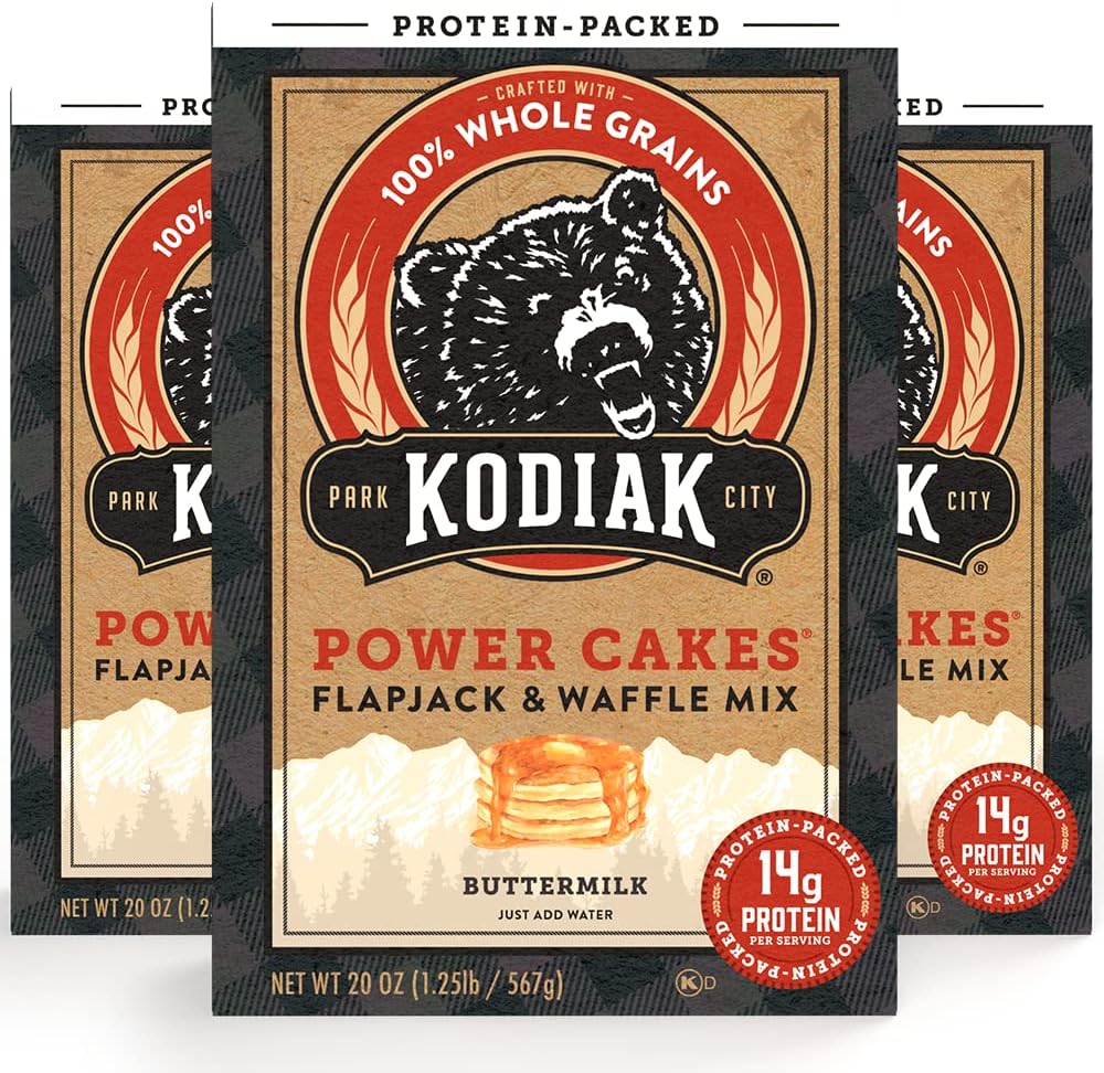 Kodiak Cakes Protein Pancake Power Cakes, Flapjack and Waffle Baking Mix, 20 Buttermilk 60 Ounce (Pack of 3)