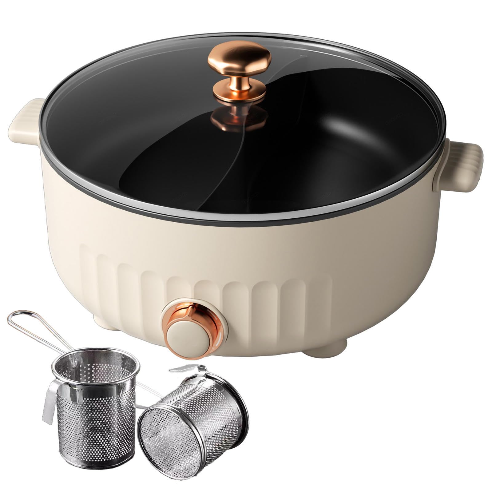 ARTSIM Olla Hot Pot, MultifuncióN Ollas Antiadherentes Ollas Electricas Adecuado para Fiestas De CumpleañOs (con 2 Redes Agujereadas),White