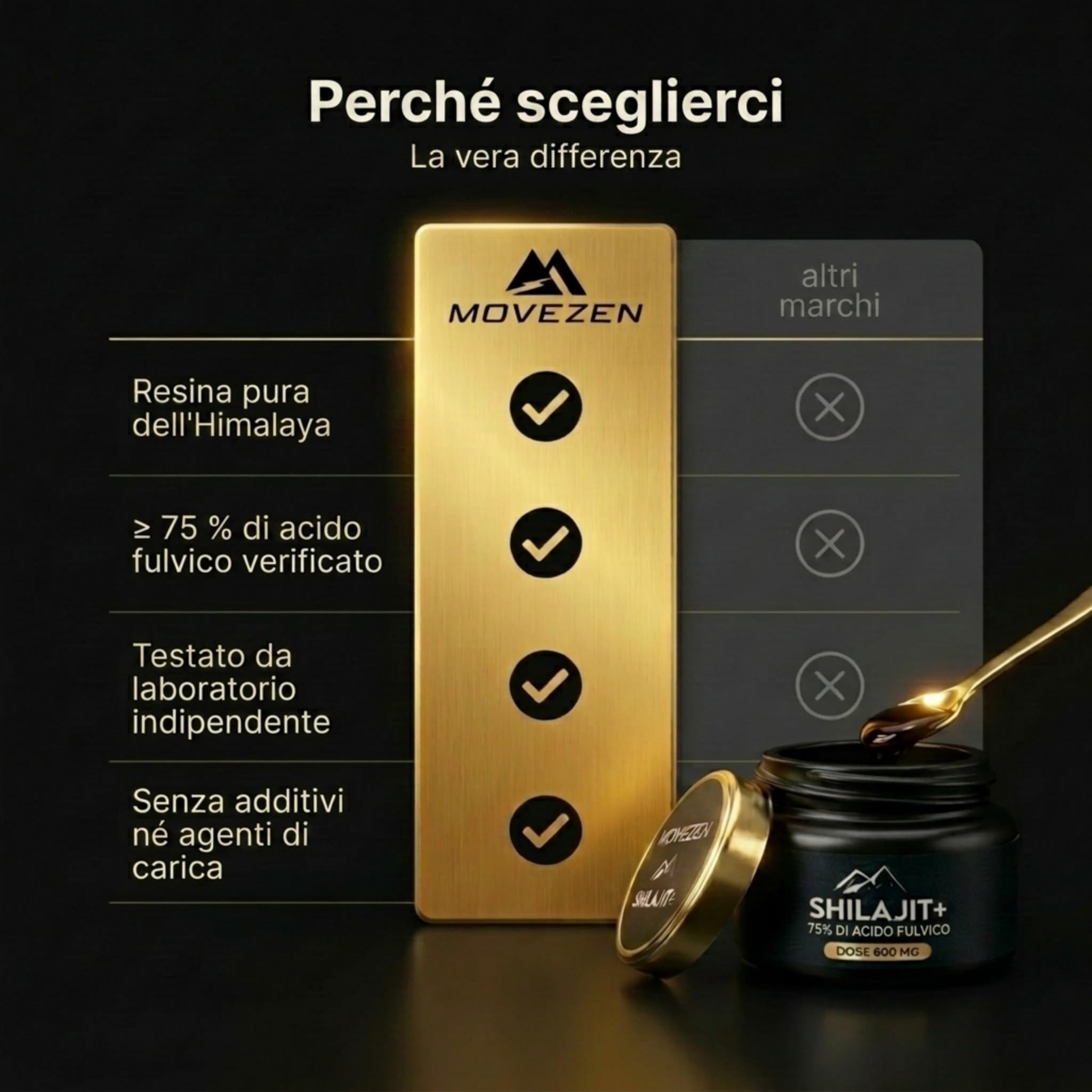Shilajit Puro Movezen 30 g, Resina Pura di Shilajit +, >75% Acido Fulvico Testato Eurofins, Origine Himalaya Fino a 5000 M, Ricco di Minerali, Senza Additivi, Qualità, 50 Giorni, Cucchiaino Incluso