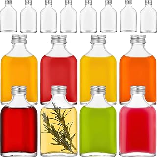 Danmu 16 Pack 6oz Mini Glass Liquor Bottles - Leak-Proof Flasks with Airtight Lids & Funnel for Juice, Sauces, Oils, Extracts