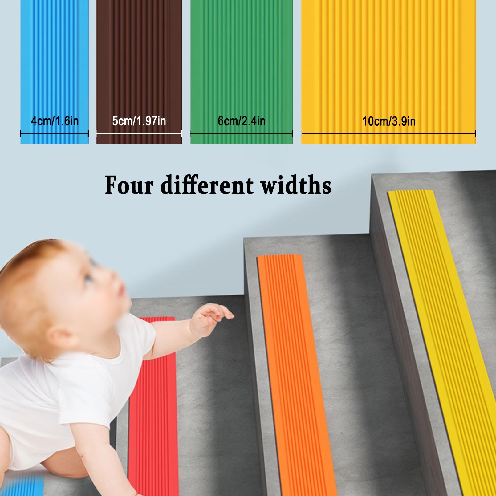 Tiras Antideslizantes Para Peldaños de Bordes de Escaleras, Borde de Escalera de Vinilo Antideslizante, Para Peldaños de Interior Y Exterior, Perfil de Borde de Escalera Tira Antideslizante Tira(Blue,