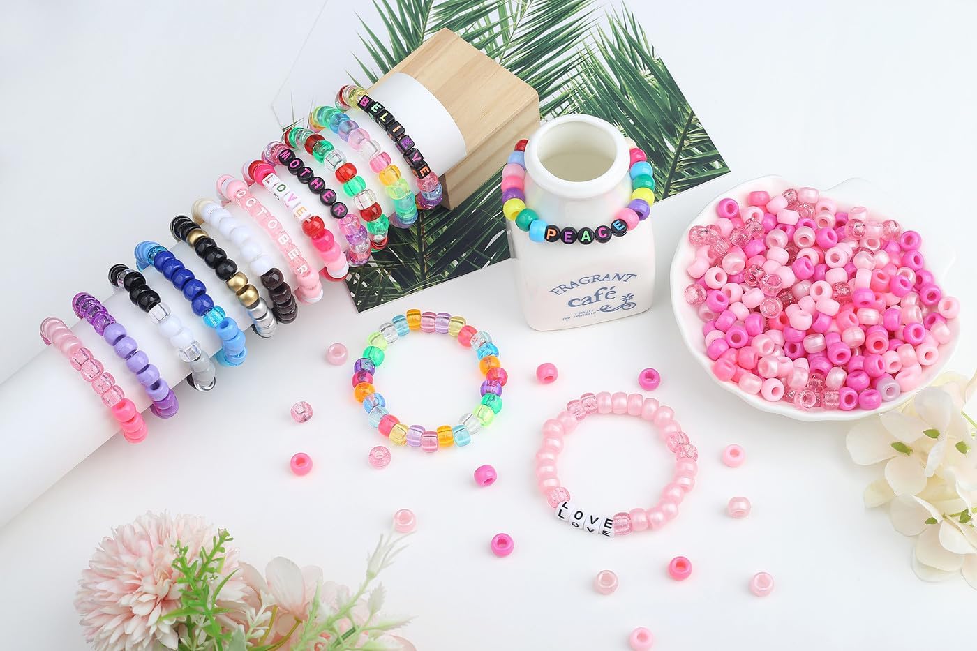 LAIDANLA 1000pcs Pink Pony Beads for Friendship Bracelet 6x9mm Mix Pink Craft Beads Bulk Kandi Bead for Hair Braids Party Jewelry Making Supplies - Image 2