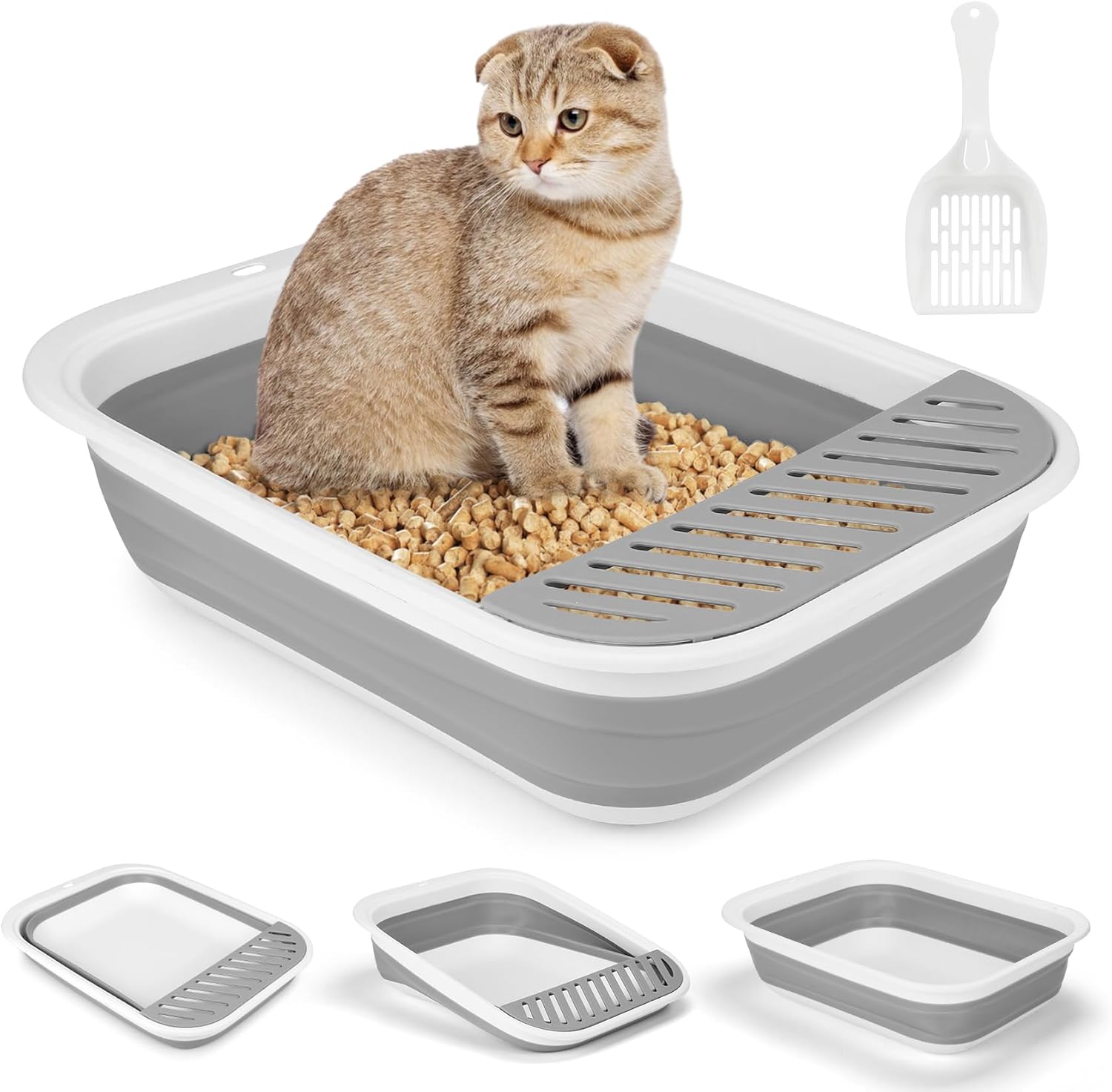 Portable Litter Box, Low Entry Cat Litter Pan with Scoop