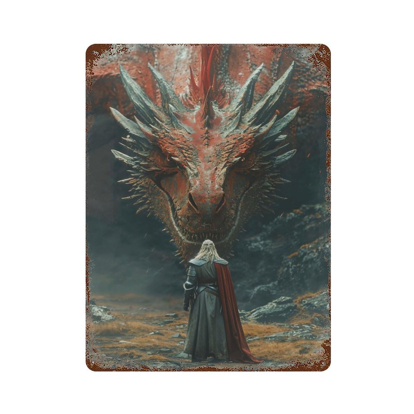 Dangerous Fire Dragon Aged Metal Wall Plaque 15.7"x11.8", Industrial Home Decor for Pub, Kitchen And Man Cave Decor