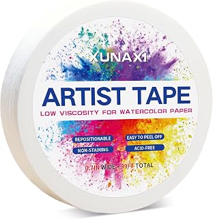 1 Pack Art Tape, Artist Tape for Watercolor Paper Low Tack White Painters Tape for Drafting Art Painting Canvas Framing Acid Free Masking Tape-0.7N Wide 99FT Long Total