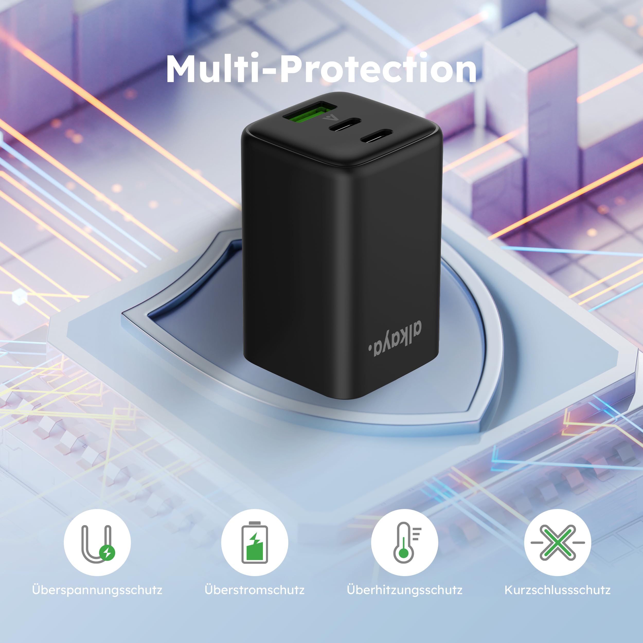 USB-C+C+A, caricabatterie rapido Apple, Samsung, Xiaomi, Huawei, Sony, Google presa di ricarica a 3 porte, nero