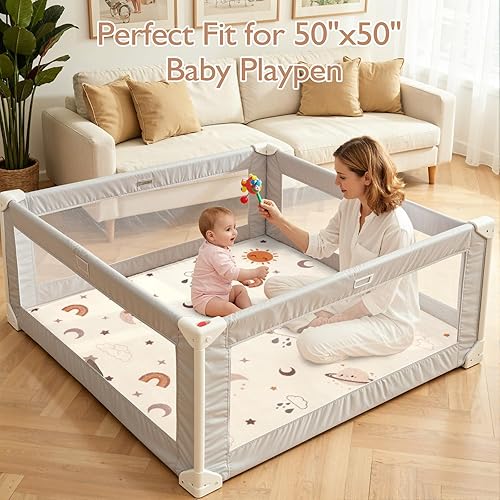 Miniatura 3 de STARUIA Tapete de juego para bebé para piso, tapete de espuma viscoelástica de 1.1 pulgadas de grosor, tapete de franela suave para guardería,