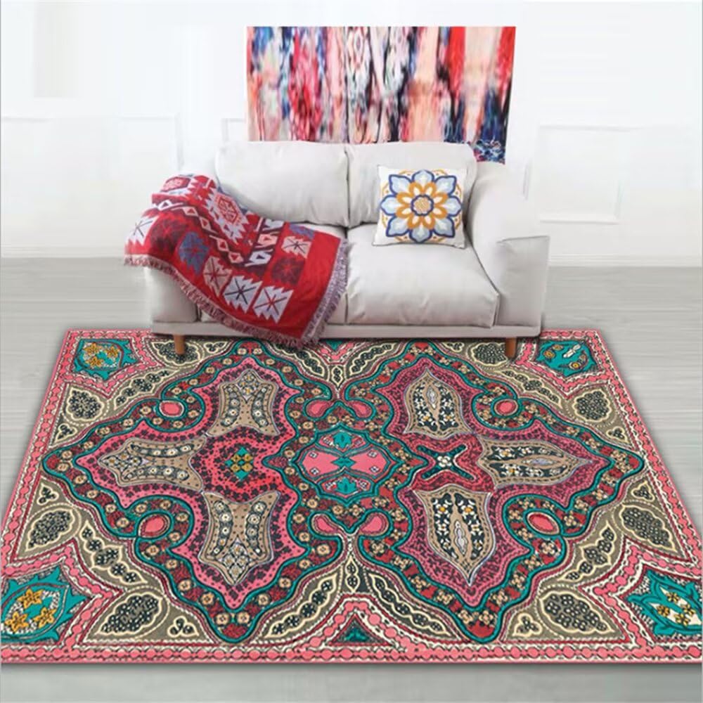 Tapis de salon 200x250cm rose et bleu lavable pour chambre d'enfant