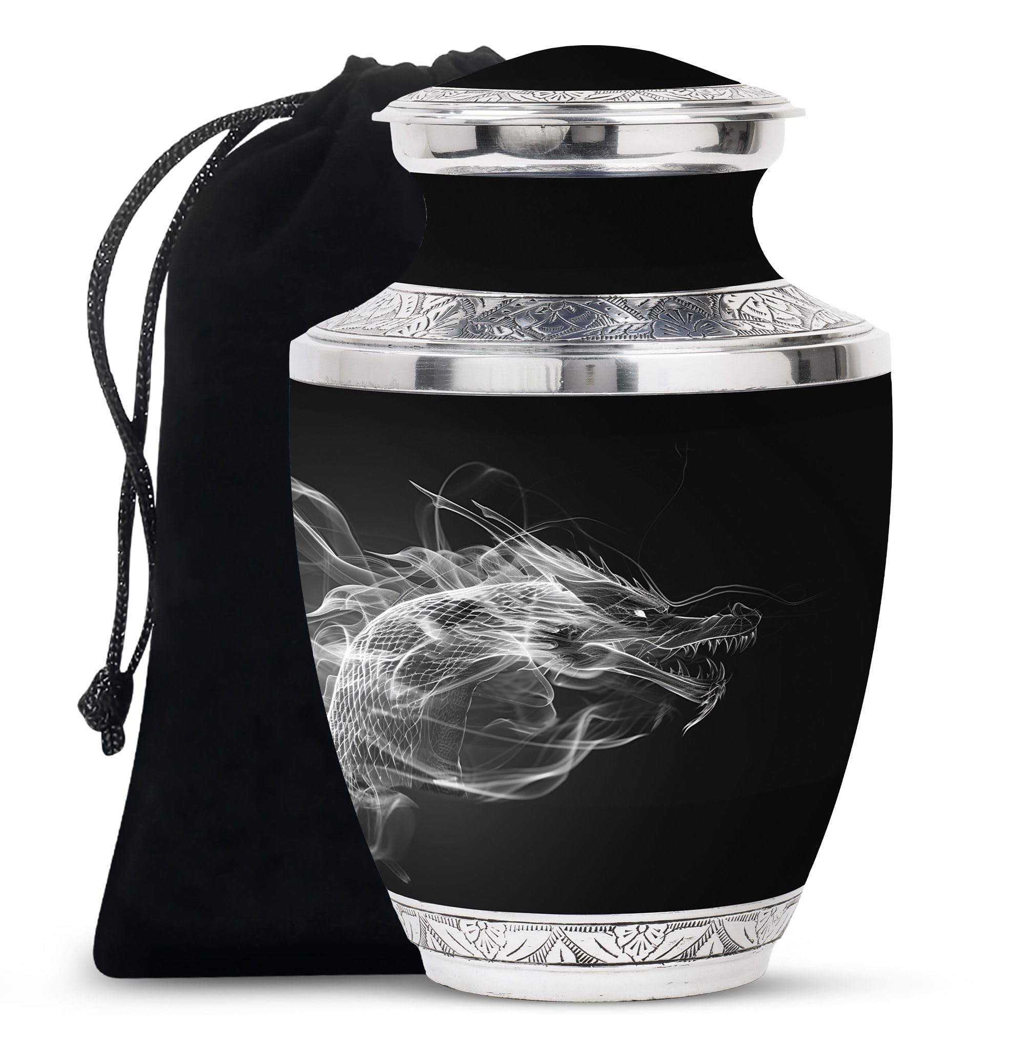 YATHABHISA Dragon Urn, Urn For Ashes For Adult Male & Female - Cremation Urn For Adult Men & Women - Memorial For Human Remains Mom & Dad - Funeral Decorative Urn - Large With Velvet Bag