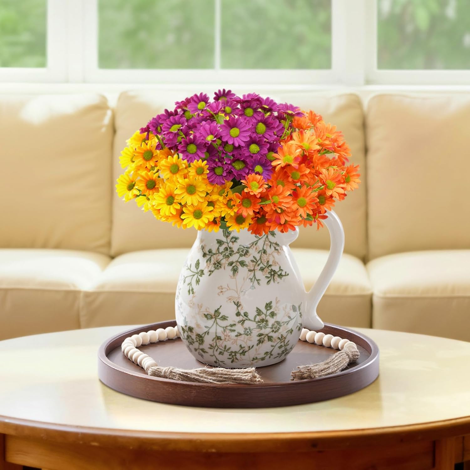Lifewit Artificial Flowers Daisy for Outdoor Indoor, 12 Bundles Plastic Fake Flowers Mums for Home Garden Decor, Porch, Window Box, Faux Realistic Plants with UV Resistant(Mix for Yellow Orange Red)