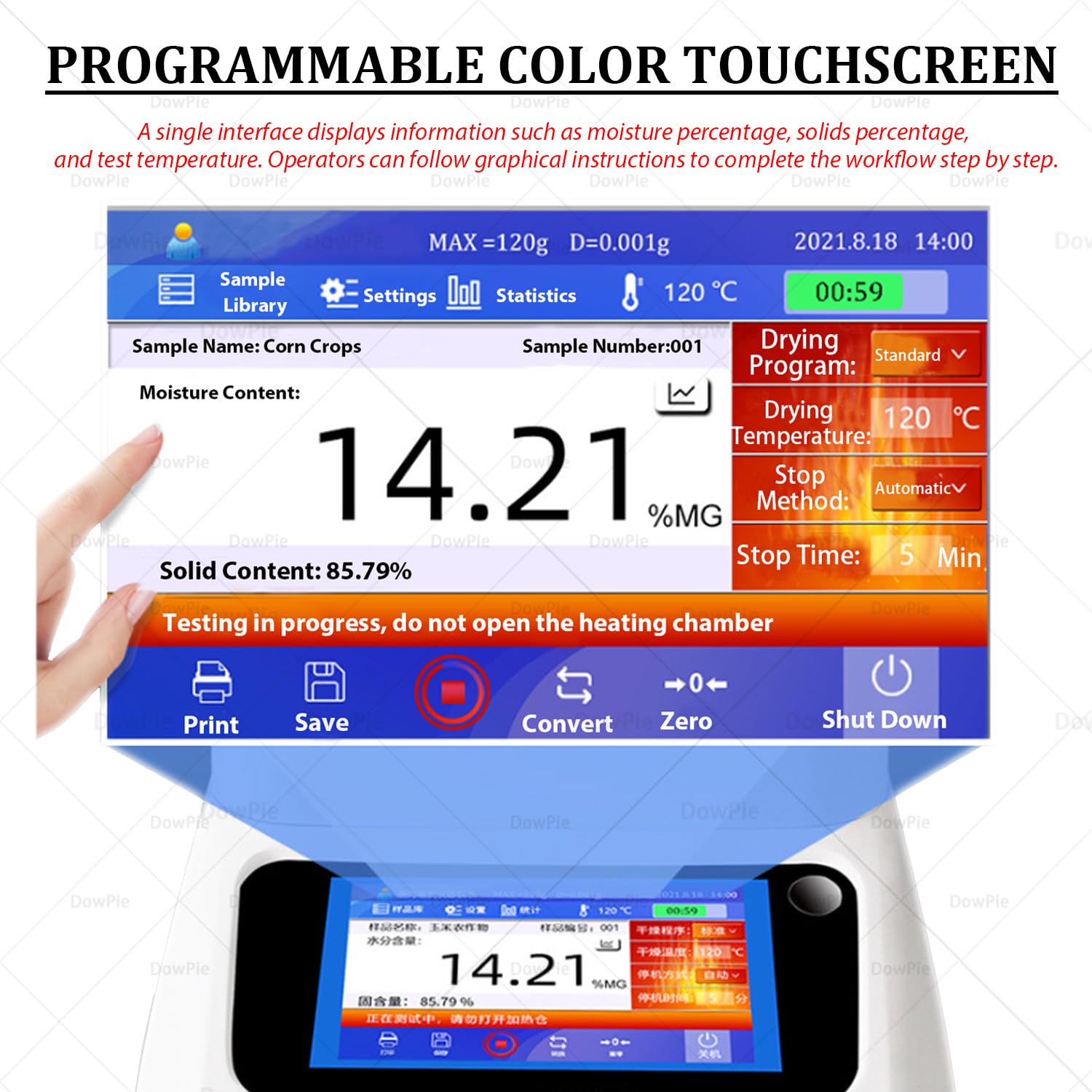 Medidor de humedad digital, analizador de calefacción halógeno, precisión de 0,001 g, probador de temperatura ajustable para té y polvos químicos, portátil 110 V-120 V