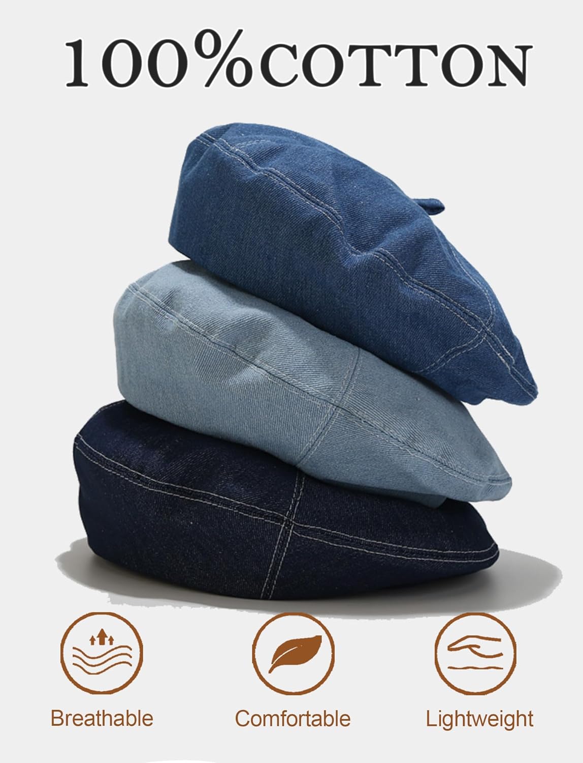 FEOYA 2025 Denim Beret Hat Painter Hat Cotton for Women Y2k Artist Hats with Adjustable Strap - Image 5