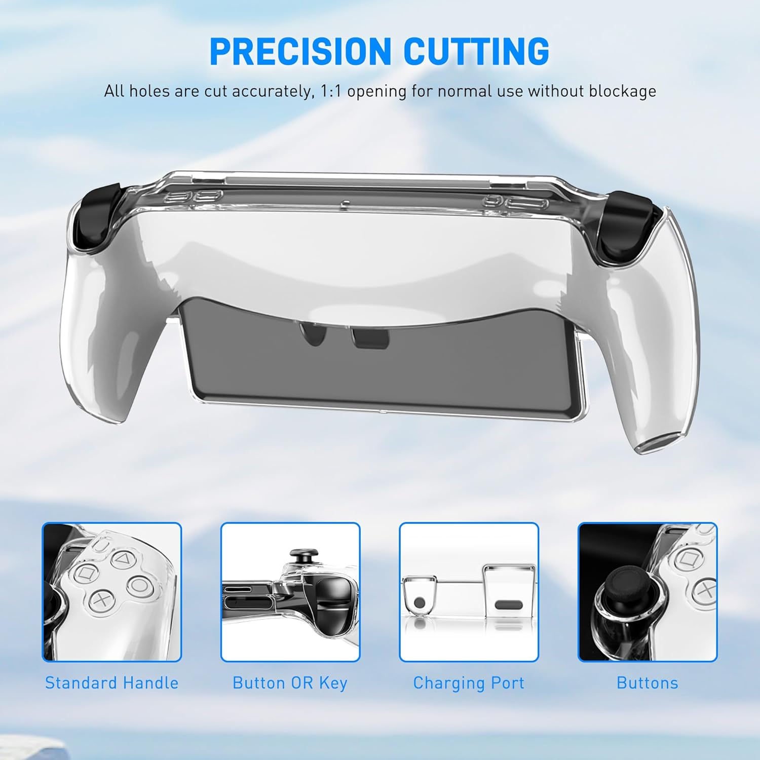 GLDRAM Clear PC Protective Case for PlayStation Portal Remote Player, Hardshell Cover Skin Full Protector with 4 Non-Slip Thumb Grip Caps for PS Portal Accessories - Thickened & No Yellowing
