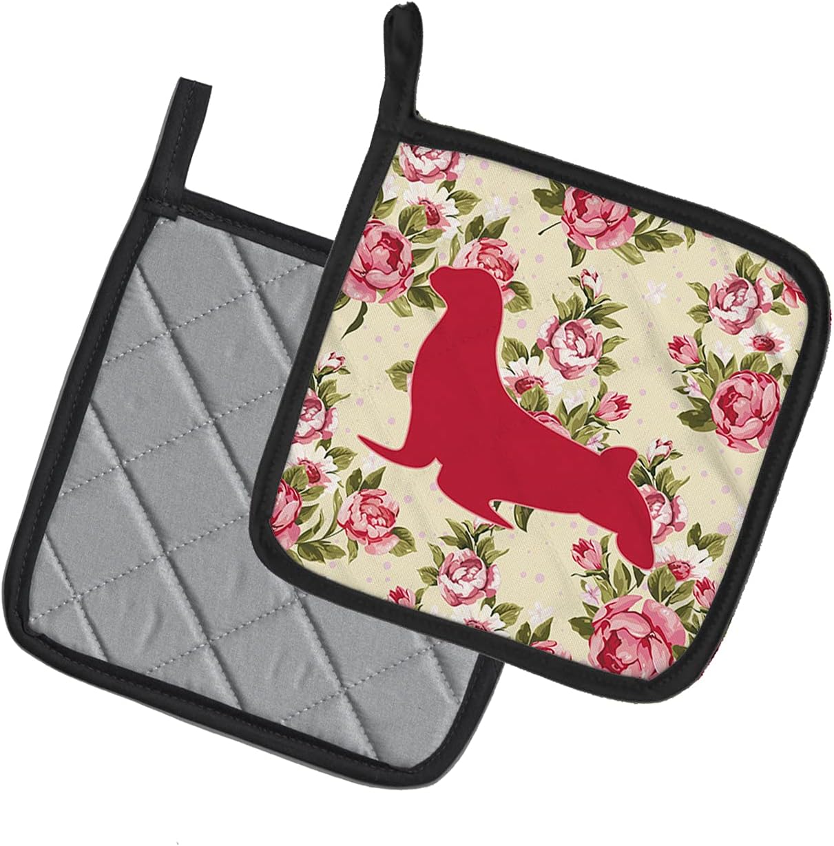 Caroline's Treasures BB1027-RS-YW-PTHD Seal Shabby Chic Yellow Roses Pair of Pot Holders, Yellow Kitchen Heat Resistant Pot Holders Sets Oven Hot Pads for Cooking Baking BBQ, 7 1/2 x 7 1/2