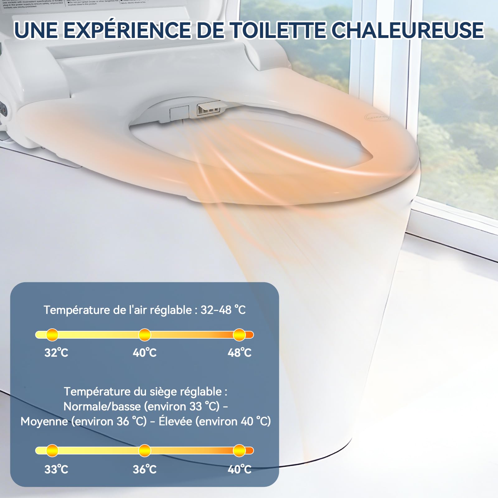YOURLITE Siège de Toilette Intelligent,Abattant WC Japonais électrique,Siège Toilette Japonaise,Bidet Chauffant avec Buse,Frein de Chute,Séchage,Veilleuse,Télécommande,Forme V,Blanc