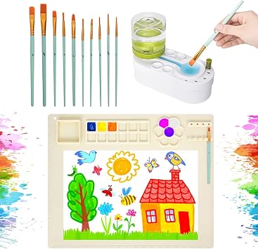 Paint Brush Cleaner Tool Set Painting Station for Art Birthday Gifts, Green