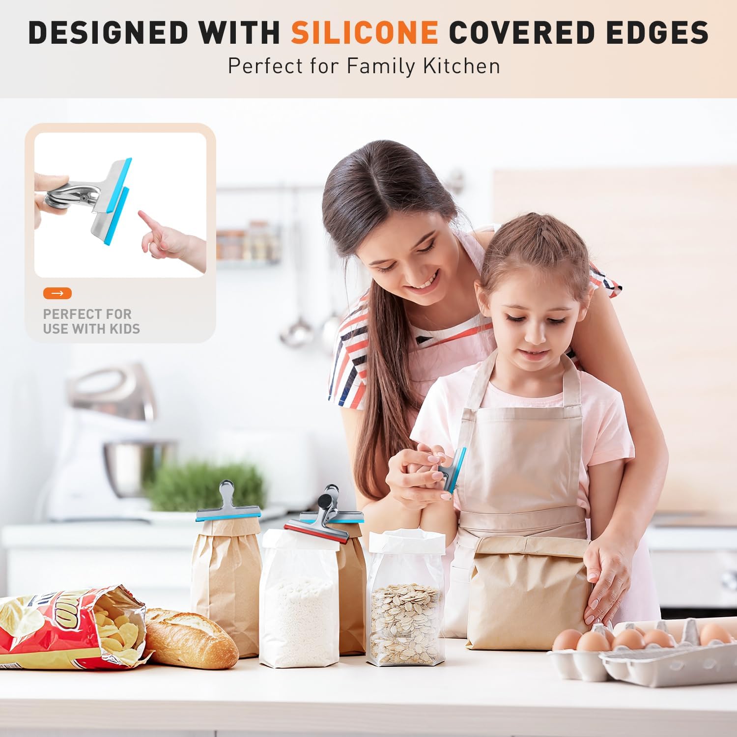 HOUSE AGAIN Chip Clips Bag Clips, 8 Pack Strong Magnetic Bag Clip Silicone-Covered Edges No Scratch Airtight Seal, Stainless Steel Heavy Duty Food Clip for Fridge Kitchen Food Storage, Colorful