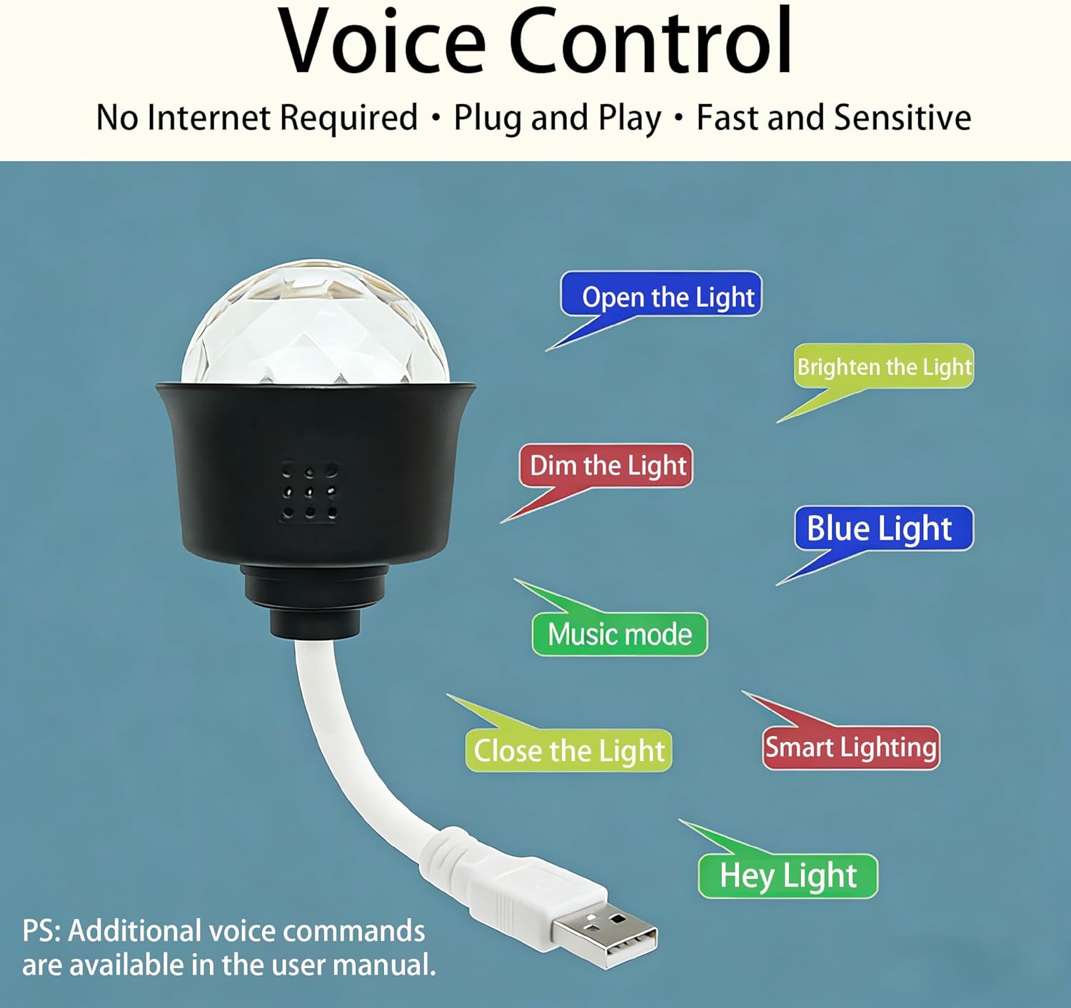 【USB Voice，360° Adjustable, Color Changing】 Activated Disco Party Light, Mini Disco Ball Light with Sound Activated, LED Stage Lighting for Car Bedroom Dance Parties Birthday Christmas Decor Black