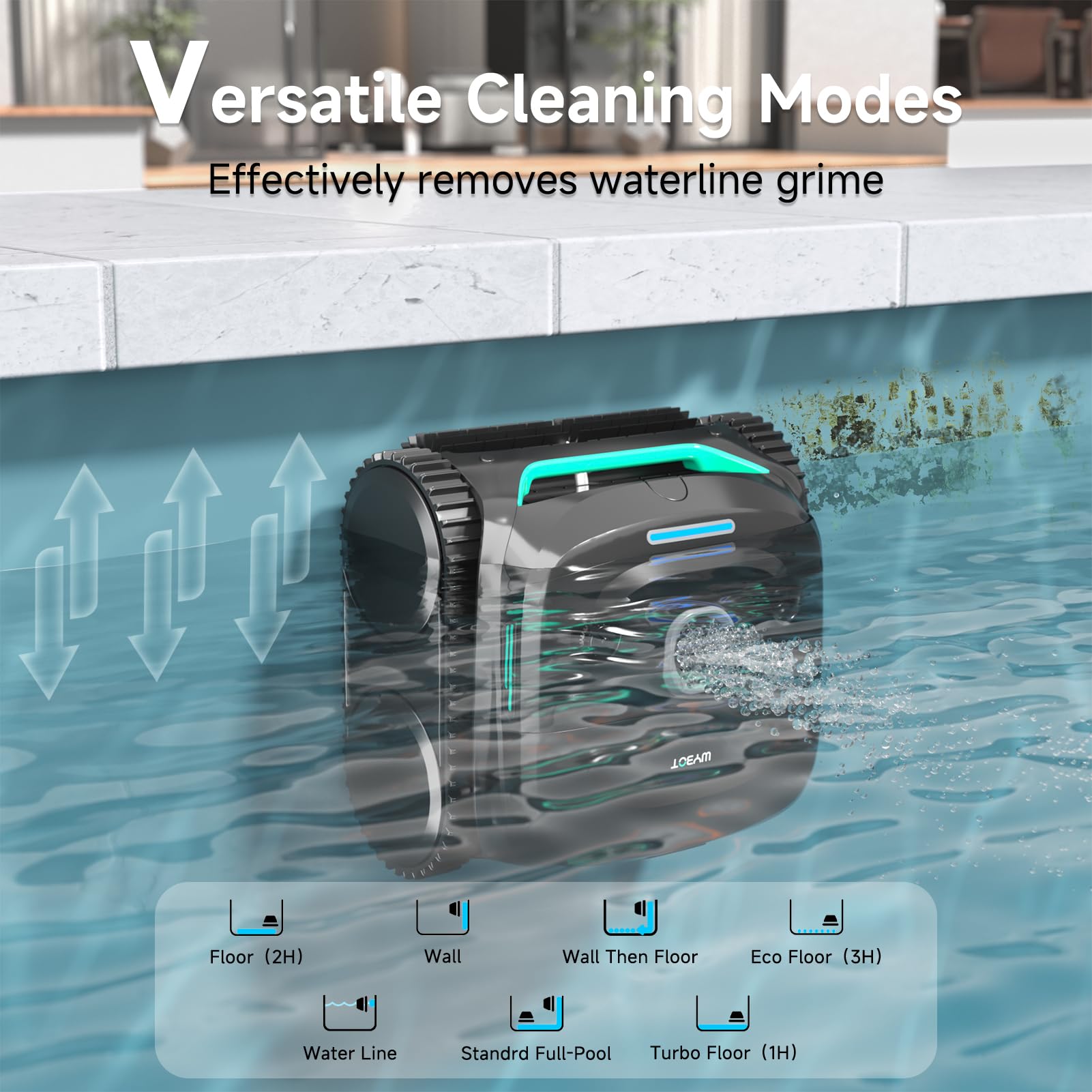 (2026 Upgraded) WYBOT C2 Cordless Pool Vacuum Robot, Dual Filtration, Wall Climbing & Waterline Cleaning, App Scheduling, Pool Cleaner for Inground/Above Ground -2152 Sq.ft, Obsidian-Black — view 6