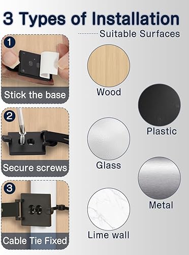 Miniatura 5 de Paquete de 10 clips ajustables para cables, organización de cables Viaky para debajo del escritorio con soportes adhesivos, clips multiusos para