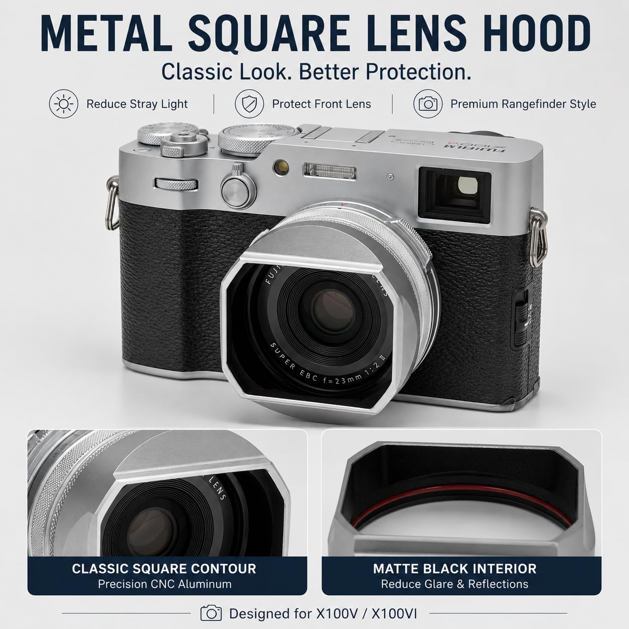 FUJIFILM X100VI レンズフード LH-X100 アダプターリング付 Amazon | FotoZ Fujifilm X100VI / X100V用 49mmアダプターリング付き