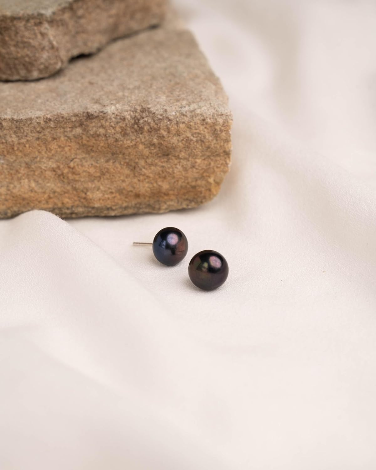 Freshwater Cultured Pearl Stud Earrings for Women Button Shape Black Color SECRET & YOU - Sterling Silver 925 - Available in 4 sizes from 8 mm to 11 mm